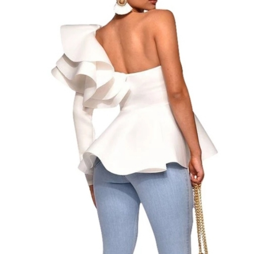 White Peplum Ruffles Top - Picture 2 of 4
